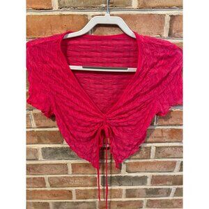 Pink Sheer Textured Cropped Top W/Drawstring Y2K 90s
